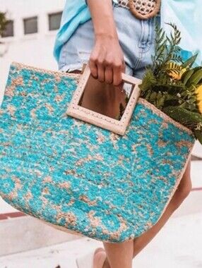 Anthropologie × Antik Kraft Teal Jute Olivia Tote Bag